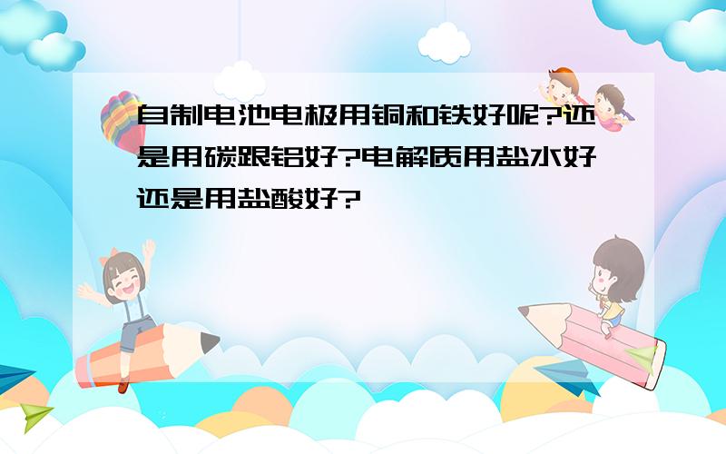 自制电池电极用铜和铁好呢?还是用碳跟铝好?电解质用盐水好还是用盐酸好?