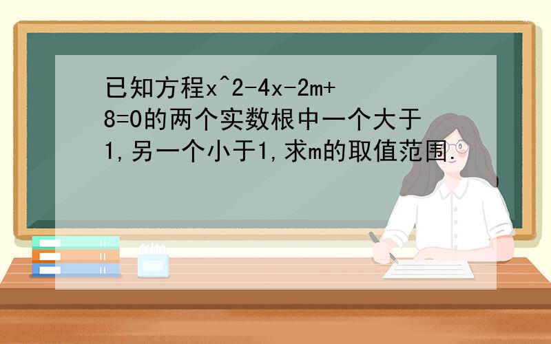 已知方程x^2-4x-2m+8=0的两个实数根中一个大于1,另一个小于1,求m的取值范围.