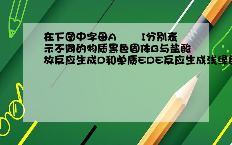 在下图中字母A―― I分别表示不同的物质黑色固体B与盐酸放反应生成D和单质EDE反应生成浅绿色溶液和