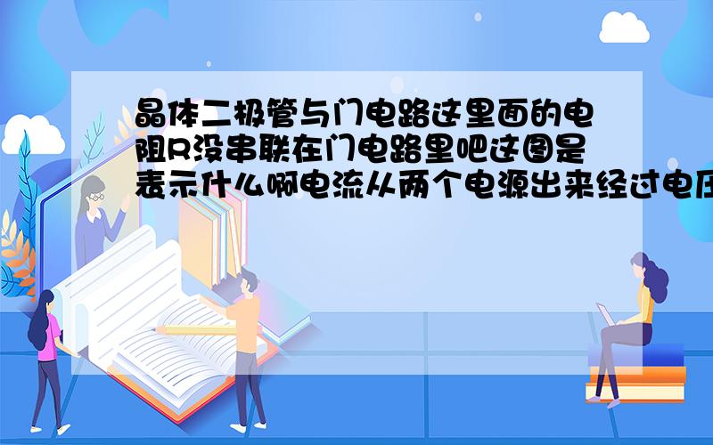 晶体二极管与门电路这里面的电阻R没串联在门电路里吧这图是表示什么啊电流从两个电源出来经过电压表?电阻上的6V和下面的0v