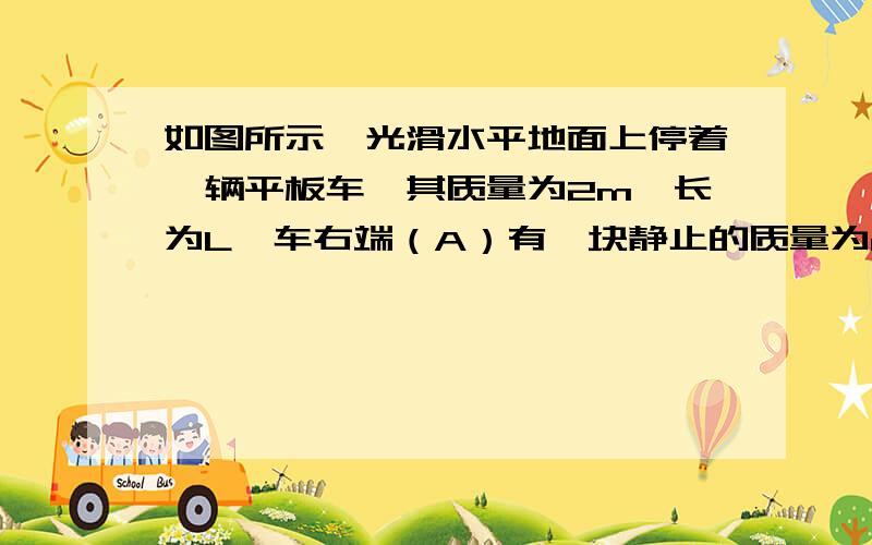 如图所示,光滑水平地面上停着一辆平板车,其质量为2m,长为L,车右端（A）有一块静止的质量为m的小金属块,金属块与车间有