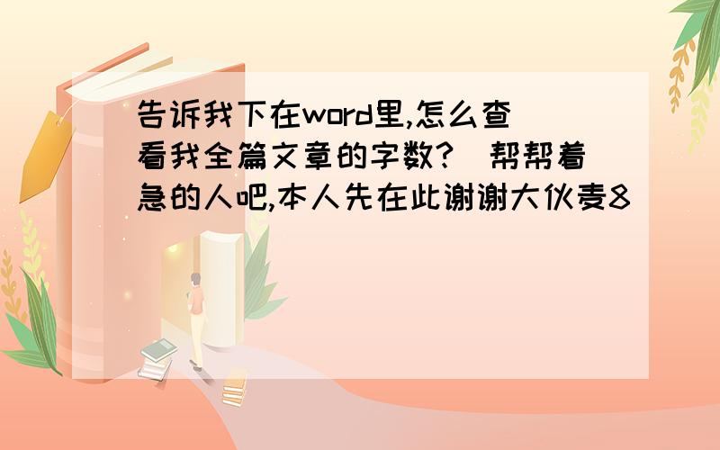 告诉我下在word里,怎么查看我全篇文章的字数?　帮帮着急的人吧,本人先在此谢谢大伙麦8