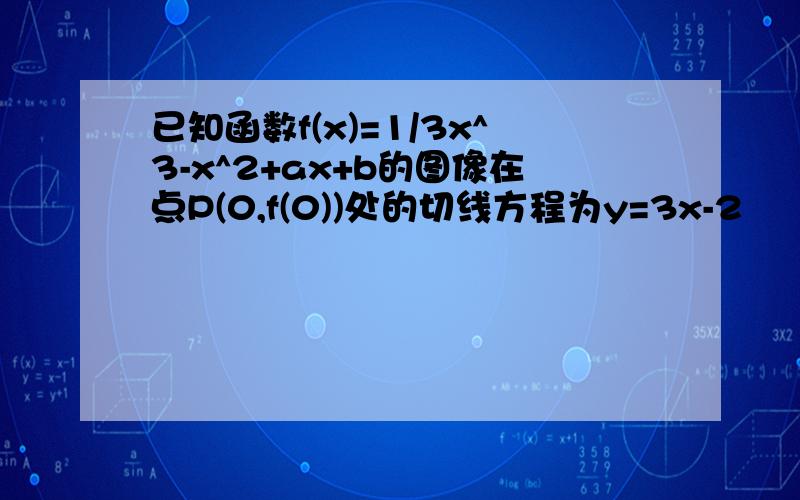 已知函数f(x)=1/3x^3-x^2+ax+b的图像在点P(0,f(0))处的切线方程为y=3x-2