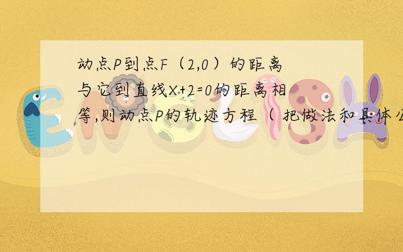 动点P到点F（2,0）的距离与它到直线X+2=0的距离相等,则动点P的轨迹方程（ 把做法和具体公式越详细越好!