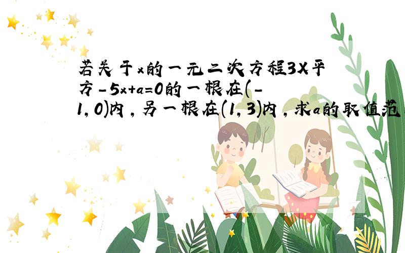 若关于x的一元二次方程3X平方-5x+a=0的一根在(-1,0)内,另一根在(1,3)内,求a的取值范围.