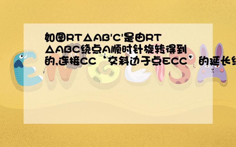 如图RT△AB'C'是由RT△ABC绕点A顺时针旋转得到的,连接CC‘交斜边于点ECC’的延长线交BB'于点F.