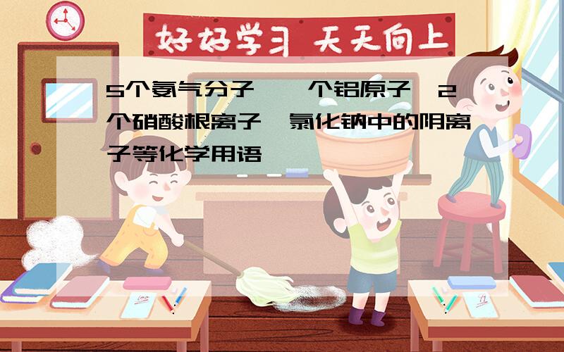 5个氨气分子,一个铝原子,2个硝酸根离子,氯化钠中的阴离子等化学用语