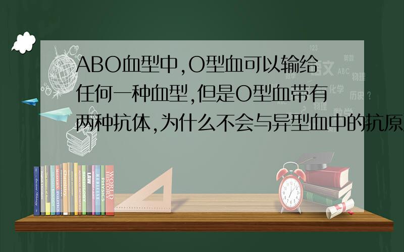 ABO血型中,O型血可以输给任何一种血型,但是O型血带有两种抗体,为什么不会与异型血中的抗原发生凝聚反应