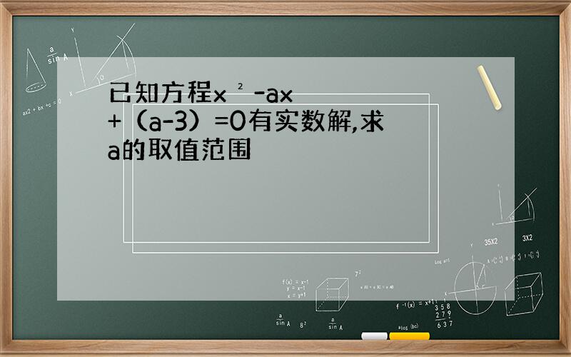 已知方程x²-ax+（a-3）=0有实数解,求a的取值范围