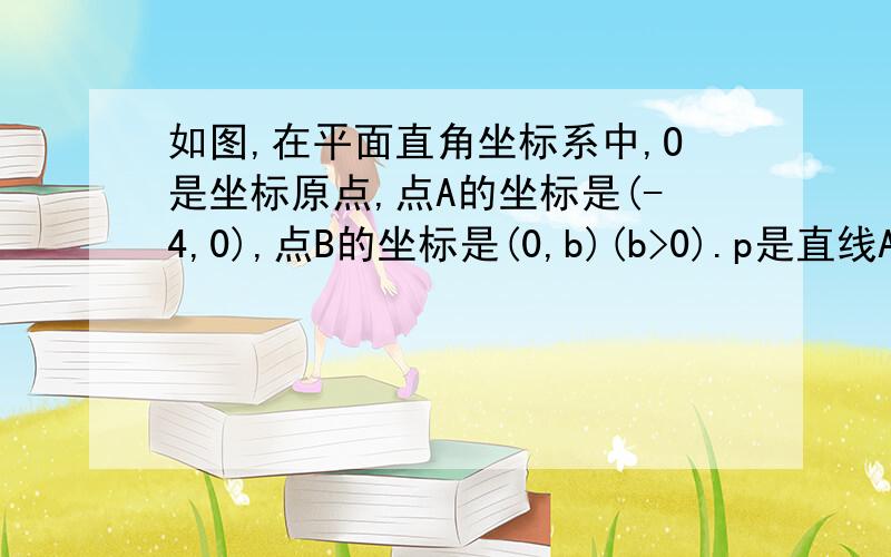 如图,在平面直角坐标系中,O是坐标原点,点A的坐标是(-4,0),点B的坐标是(0,b)(b>0).p是直线AB上的一个