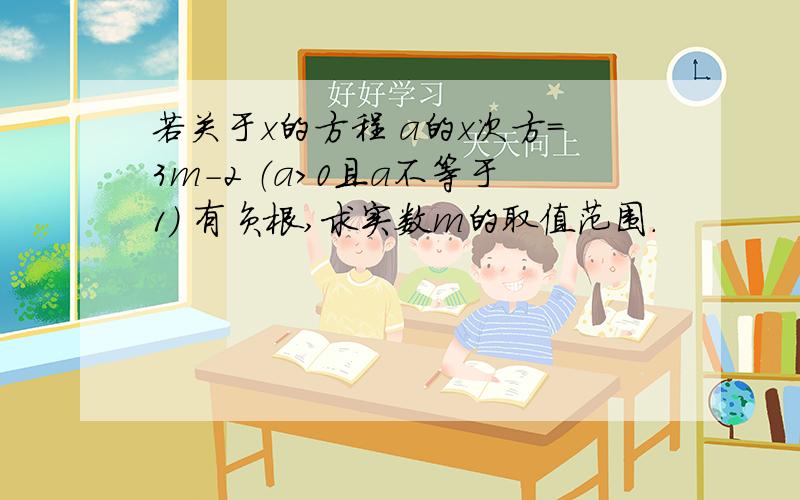 若关于x的方程 a的x次方=3m-2 （a>0且a不等于1） 有负根,求实数m的取值范围.