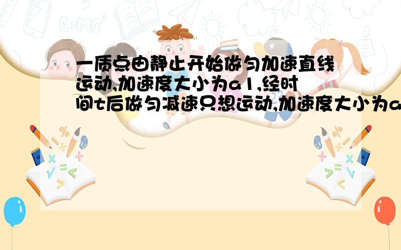 一质点由静止开始做匀加速直线运动,加速度大小为a1,经时间t后做匀减速只想运动,加速度大小为a2,若再经