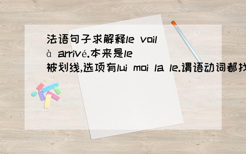 法语句子求解释le voilà arrivé.本来是le被划线,选项有lui moi la le.谓语动词都找不着啊我!