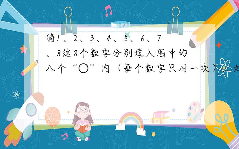 将1、2、3、4、5、6、7、8这8个数字分别填入图中的八个“○”内（每个数字只用一次），如果两个大圆圈上五个“○”内的