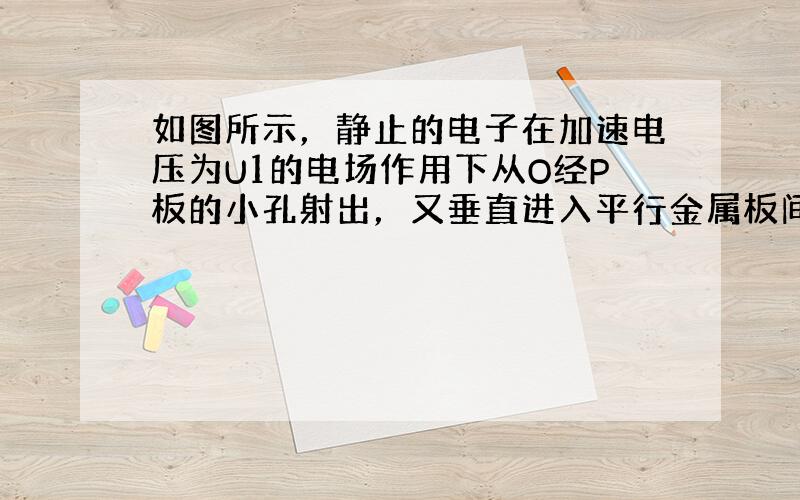 如图所示，静止的电子在加速电压为U1的电场作用下从O经P板的小孔射出，又垂直进入平行金属板间的电场，在偏转电压为的电场作