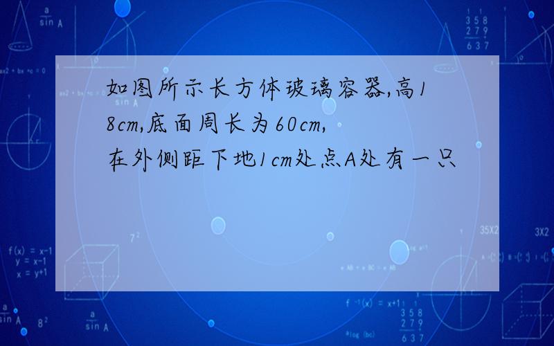 如图所示长方体玻璃容器,高18cm,底面周长为60cm,在外侧距下地1cm处点A处有一只