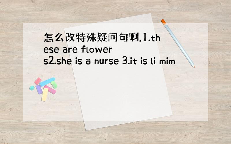 怎么改特殊疑问句啊,1.these are flowers2.she is a nurse 3.it is li mim