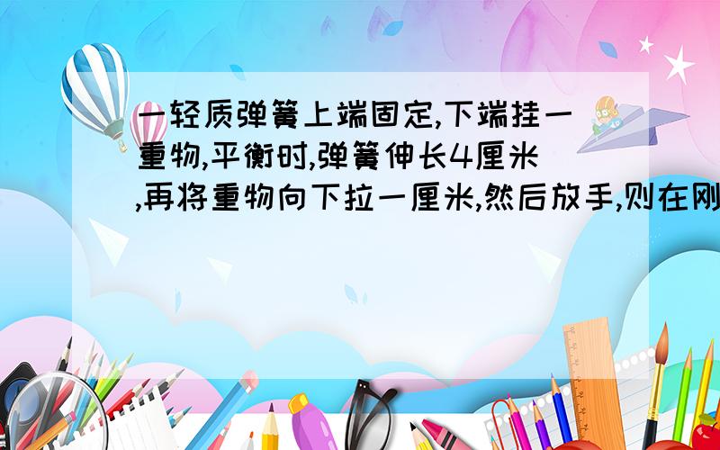 一轻质弹簧上端固定,下端挂一重物,平衡时,弹簧伸长4厘米,再将重物向下拉一厘米,然后放手,则在刚释放的瞬间,重物的加速度