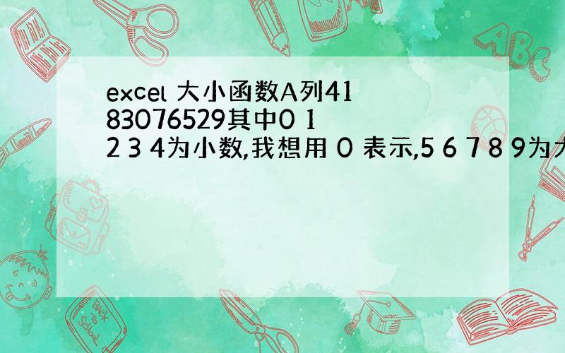 excel 大小函数A列4183076529其中0 1 2 3 4为小数,我想用 0 表示,5 6 7 8 9为大数,我