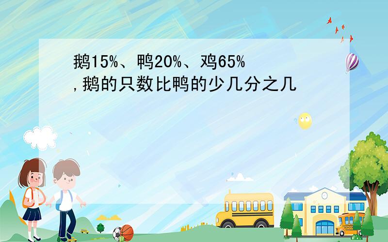 鹅15%、鸭20%、鸡65%,鹅的只数比鸭的少几分之几