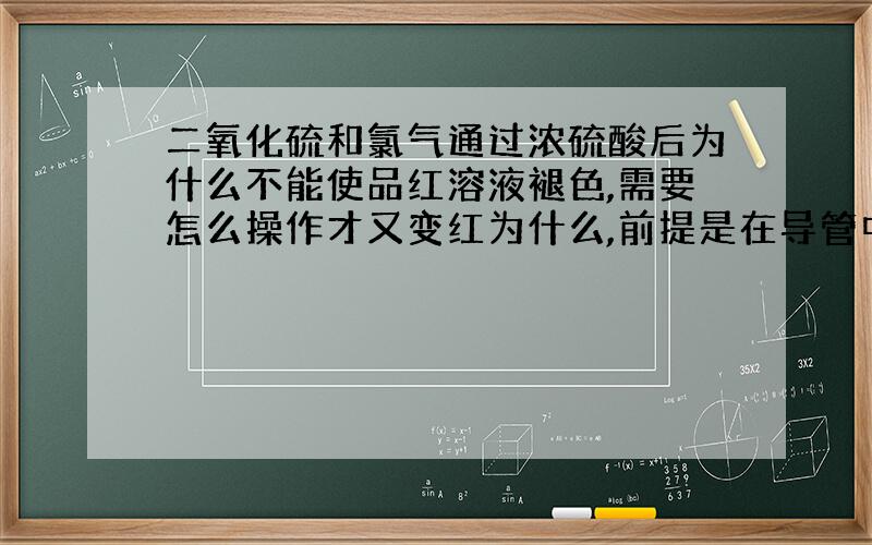 二氧化硫和氯气通过浓硫酸后为什么不能使品红溶液褪色,需要怎么操作才又变红为什么,前提是在导管中做实