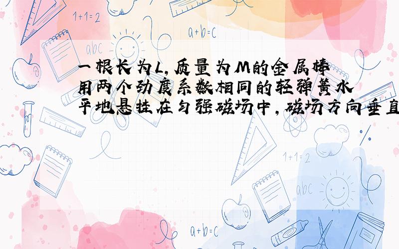 一根长为L,质量为M的金属棒用两个劲度系数相同的轻弹簧水平地悬挂在匀强磁场中,磁场方向垂直纸面向里,此时金属棒处于静止状