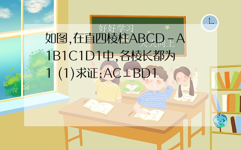 如图,在直四棱柱ABCD-A1B1C1D1中,各棱长都为1 (1)求证:AC⊥BD1