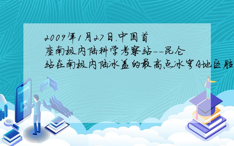 2009年1月27日．中国首座南极内陆科学考察站--昆仑站在南极内陆冰盖的最高点冰穹A地区胜利建成．有关专家认为，这意味