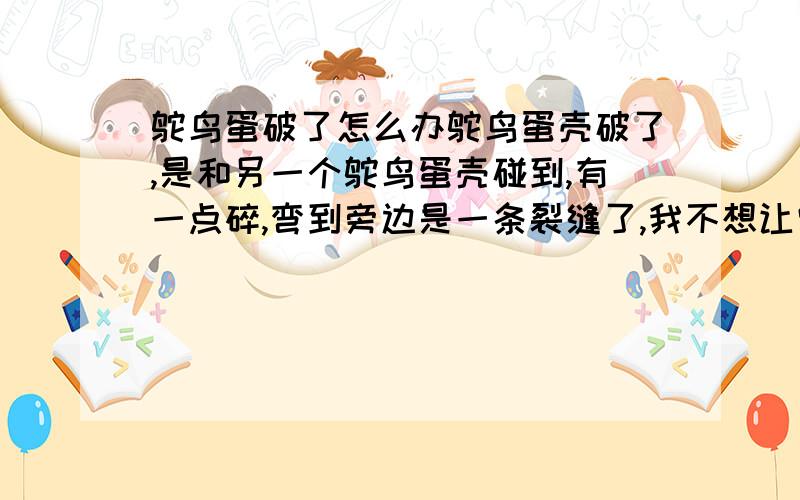 鸵鸟蛋破了怎么办鸵鸟蛋壳破了,是和另一个鸵鸟蛋壳碰到,有一点碎,弯到旁边是一条裂缝了,我不想让它破掉,有什么办法呢?