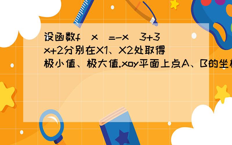 设函数f(x)=-x^3+3x+2分别在X1、X2处取得极小值、极大值.xoy平面上点A、B的坐标分别为A（X1,f(X