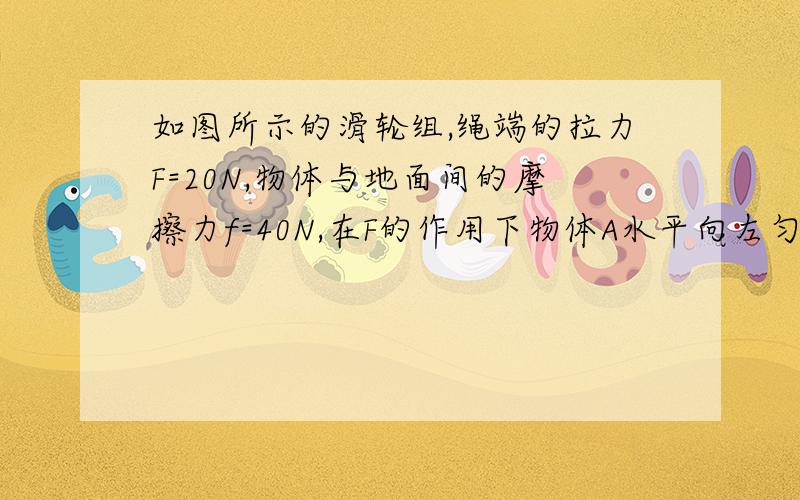 如图所示的滑轮组,绳端的拉力F=20N,物体与地面间的摩擦力f=40N,在F的作用下物体A水平向左匀速移动2m